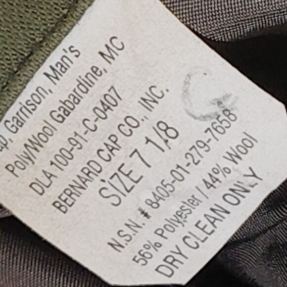 1991 Men’s Garrison Cap – Green, Size 7-1/8, Bernard Cap Co. w/ EGA Device - Picture 7 of 7